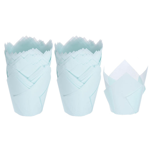 HARFINGTON 100pcs Tulip Cupcake Liners Greaseproof Baking Cups Paper Cupcake Wrappers Holders for Parties Weddings Birthdays, Blue