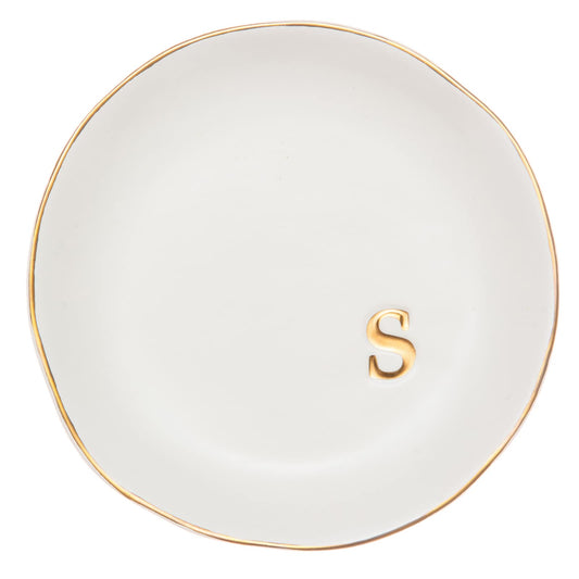 COLLECTIVE HOME - Ceramic Jewelry Tray, Decorative Trinket Dish for Rings Earrings Necklaces Bracelet Watch Keys, Birthday Mother's Day Christmas Gift for Women, 4.75", White Surface (S)