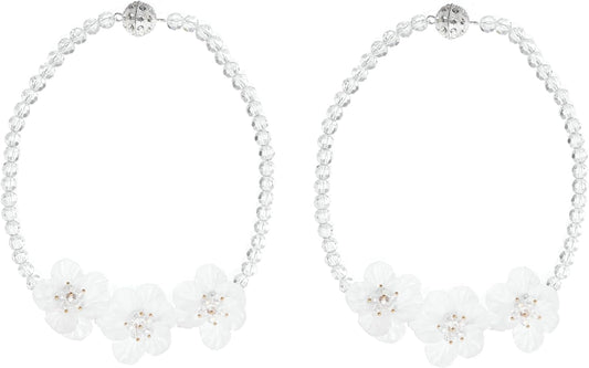 SUQ I OME 2 Pack Crystal Beaded Magnetic Curtain Tieback with 3 Pieces of Flora, Curtain Clips Buckle Curtain Holder Blingbling Curtain Holdbacks(White)