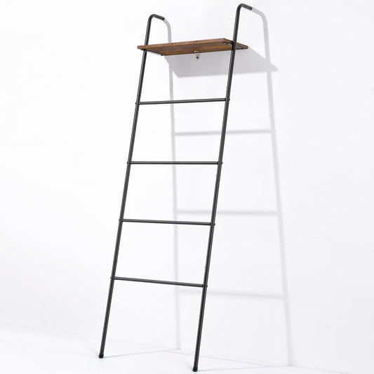 Blanket Ladder 5 Layer Wall-Leaning Blanket Rack with Shelf Decorative Blanket Ladder Shelf Metal Leaning Towel Ladder Rack for Blankets or Quilts for Living Room Bathroom Rustic Black