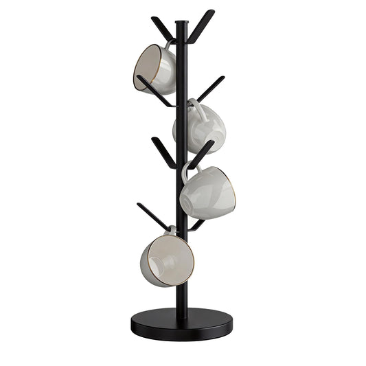 HUILAIXIAN Stainless Steel Mug Holder Tree, Updated Thick Coffee Cup Holder Base, Coffee Cups Stand Mug Holders with 8 Hooks for Countertop Cup Rack Organizer Stand (Black)