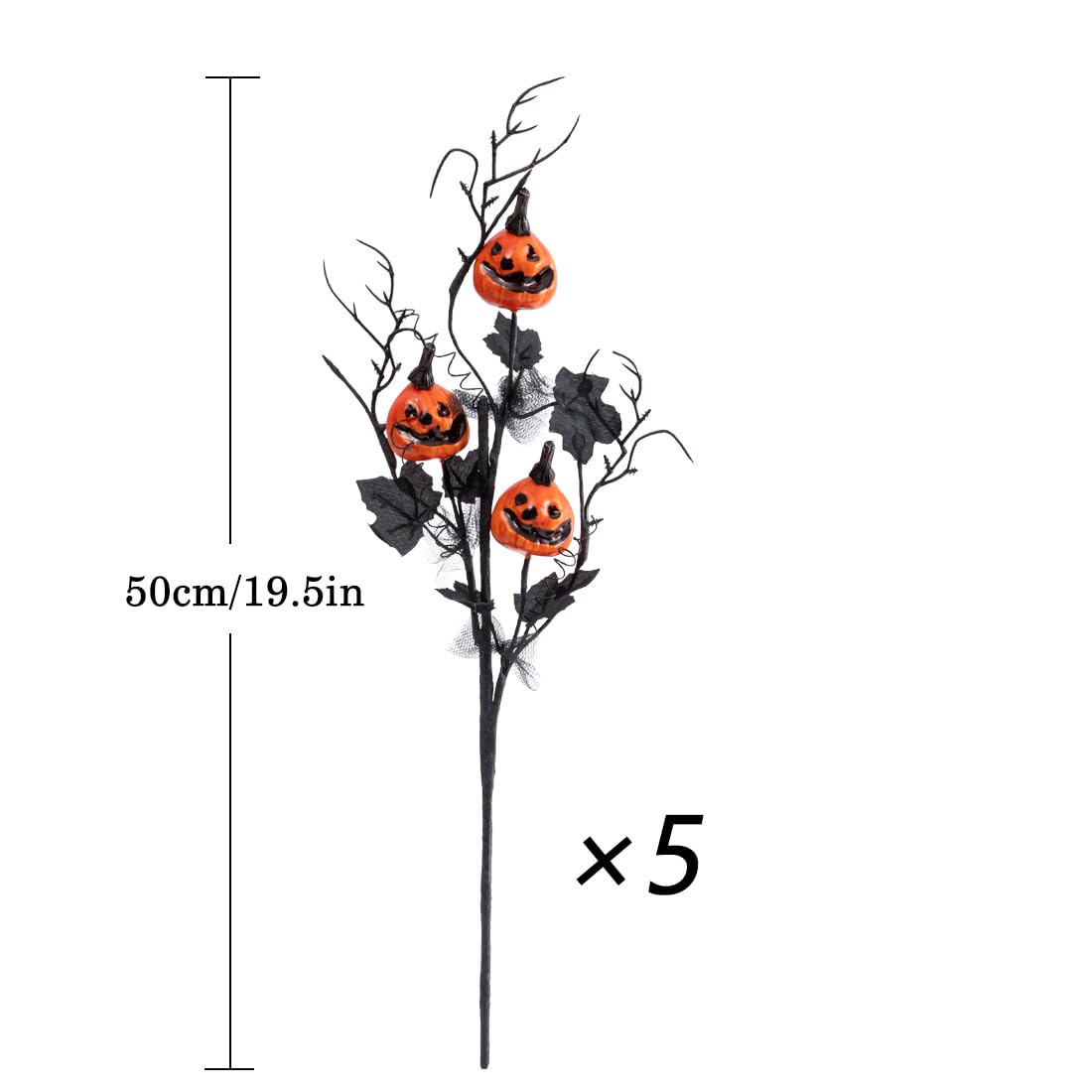 Laelfe 5Pcs Halloween Black Branches with Small Pumpkins - Artificial Stems with Maple Leaves Holloween Table Party Indoor Decorations (Halloween Branche)