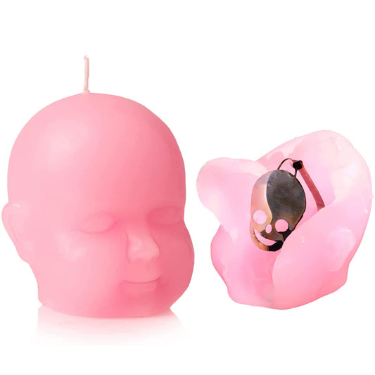 Pink Baby Head Skeleton Candle 4" H - Skeleton Shows When Burning, Burns for 4.5 Hours! - Weird Candle Gifts for Friends - by Gute - Goth Gifts, Goth Home Decor, Spooky Candles, Scary Novelty Candles