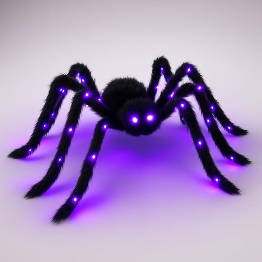 KatchOn, Giant Light Up Spider for Outdoor - 4Ft, Realistic Hairy LED Spider | Purple and Black Spider with Bendable Legs for Halloween Decorations Outdoor, Indoor | Halloween Spiders for Outside