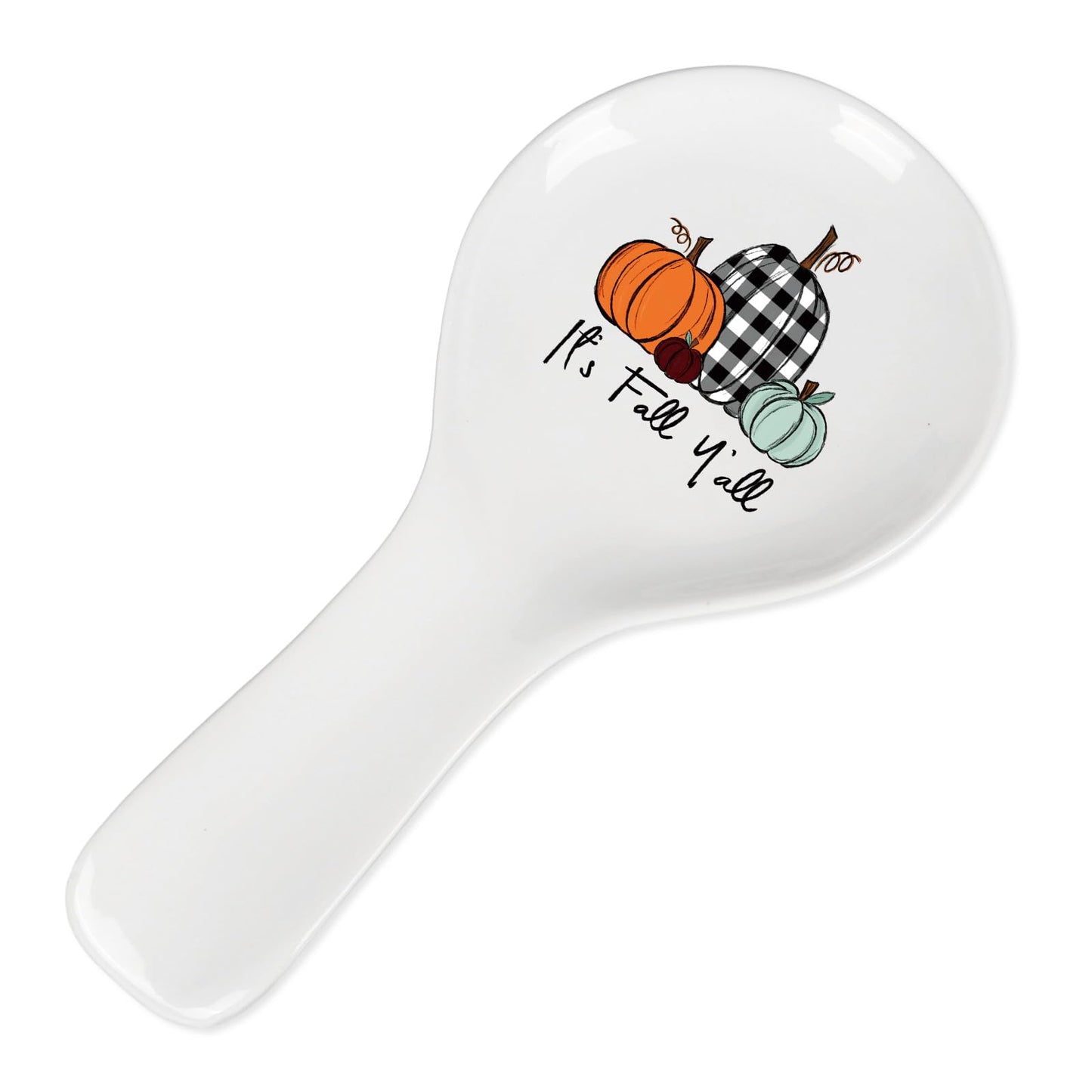 Whaline 9.4 Inch Fall Spoon Rest Orange Green Plaid Pumpkin Ceramic Utensil Rest Fall Y'all Cooking Spoon Holder for Autumn Thanksgiving Stove Top Kitchen Counter Decor