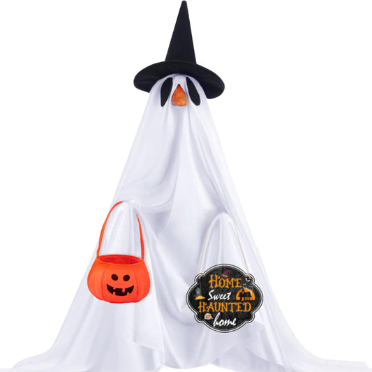 Elefama 4 Pcs Halloween Porch Goose Outfits Ghost with Accessories Yard Garden Lawn Goose Clothes for Plastic Cement Goose Statue 23" Fall Ghost Porch Goose Costume Set for Patio Outdoor Decoration