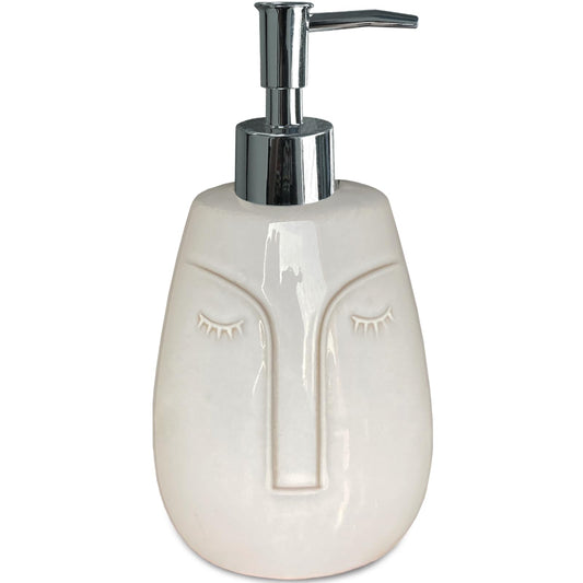 CAAS White Soap Dispenser, with Face Design, Ceramic Funny Liquid Dispenser, Refillable Lotion, Soap, Shampoo, Bathroom and Kitchen (White02)