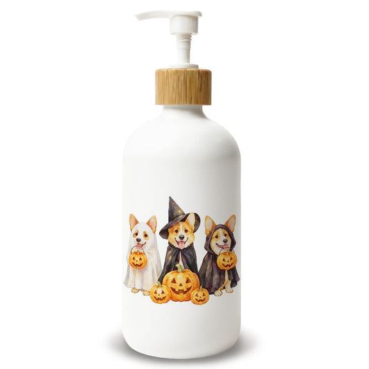 Stelloriellea Halloween Corgi Dog Glass Soap Dispenser with Pump
