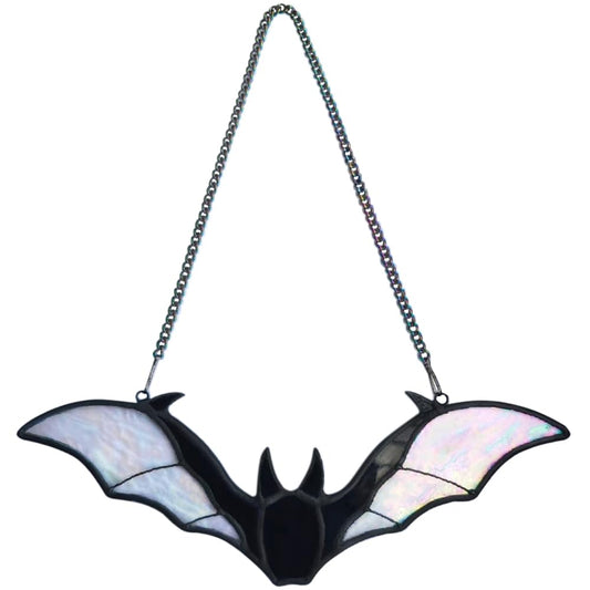 Bat Stained Glass Sun Catcher Window Hanging, Handmade Translucent Decorative Art, Halloween Home Decor (Colorful)