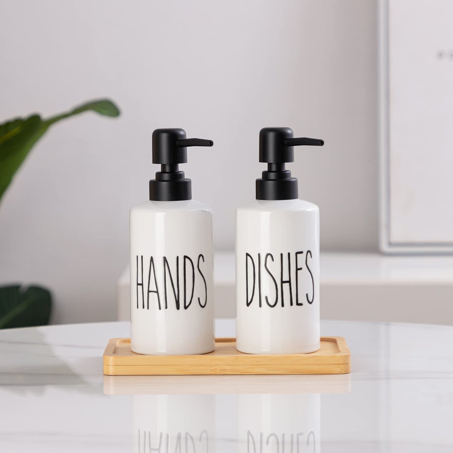 FE Hand Soap Dispenser, 10oz Ceramic Soap Dispenser for Bathroom with Plastic Pump(Hands)
