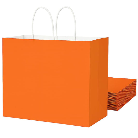 SUNCOLOR Orange Gift Bags with Handles, Large 13x10x5.5 Inch Party Favor Bags for Birthday, Wedding, Shopping, 25 Pack