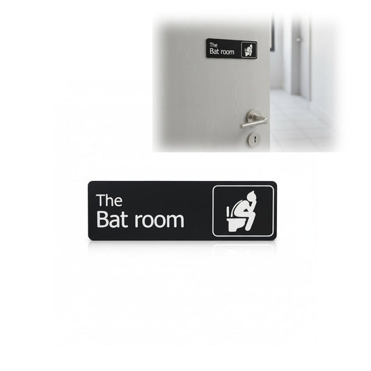 Falnvita Funny The Bat Room Sign - Heroic Themed Bathroom Decor for Office & Home - Humorous Restroom Door Plaque, Unique Gift for Comic Fans, Sleek Black Wall Art