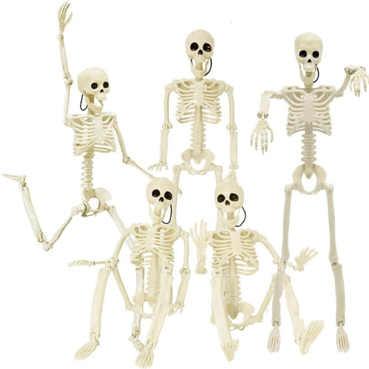LIYUANBAIHUO 5 PCS Halloween Skeletons,16" Halloween Full Body Hanging Skeleton with Movable Posable Joints,Posable Skeletons for Graveyard Decorations, Spooky Scene Party Favors