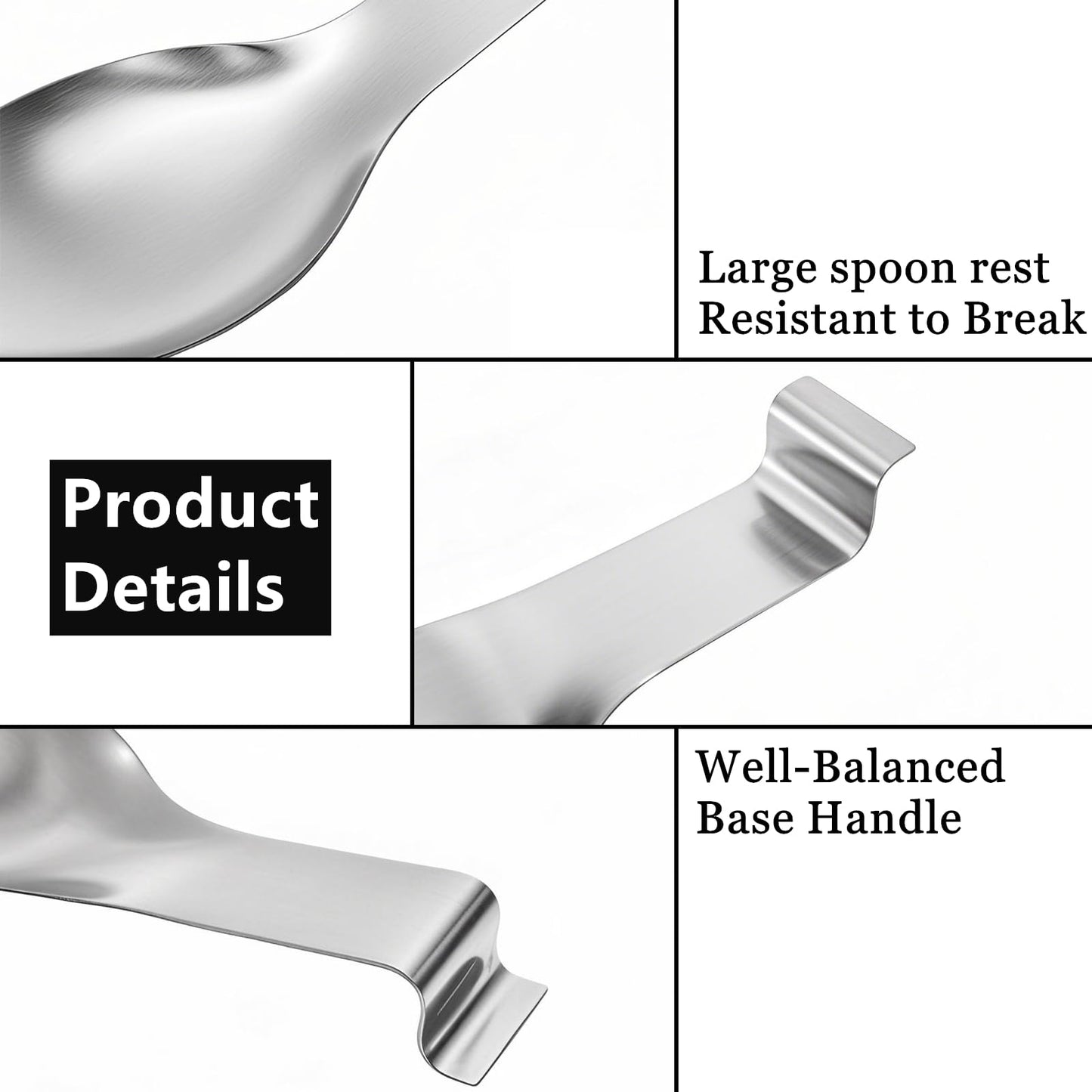 ELFULLY 8 Pack Stainless Steel Spoon Rest, Large Size Ladle Spatula Tong Holder, Heavy Duty Cooking Utensil Rest for Stove Top Kitchen Countertop, Dishwasher Safe Kitchenware, Silver