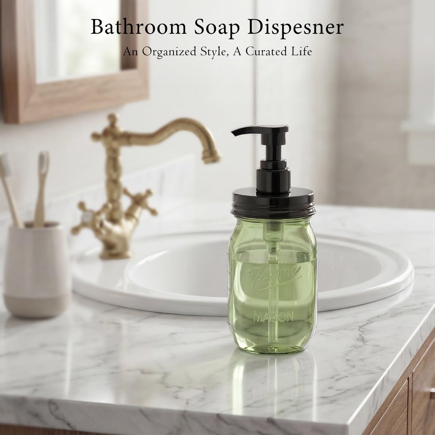 Amolliar Plastic Mason Jar Soap Dispenser with Pump Lid,16OZ Refillable Hand Soap Dispenser Set with Cute Lables - Farmhouse Decor for Kitchen Bathroom, Liquid Soap, Dish Soap, Lotion (2 Pack, Green)