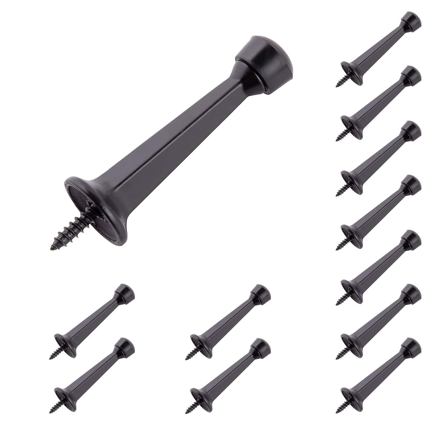HOME MASTER HARDWARE 12-Pack Heavy Duty Solid Rigid Door Stop - 3" Door Stopper with Matte Black Finish and Plastics Tip for Wall and Door Protection