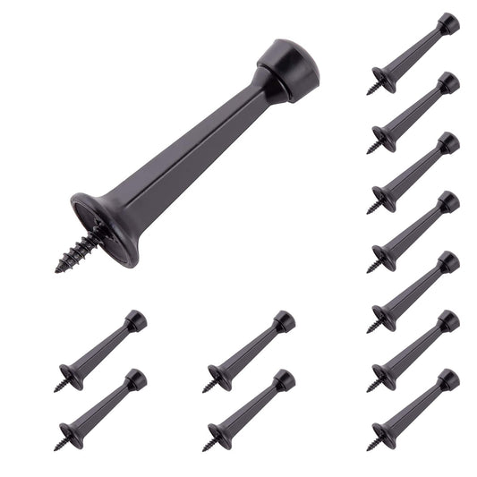 HOME MASTER HARDWARE 12-Pack Heavy Duty Solid Rigid Door Stop - 3" Door Stopper with Matte Black Finish and Plastics Tip for Wall and Door Protection