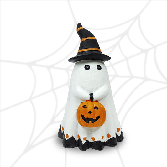 Pcmursal Halloween Decorations Ghost Statues, Ceramic Ghost Decor, Ghost Figurine, Halloween Ghosts Wearing Hats and Holding Pumpkin Statue
