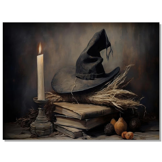 KTSIM Vintage Halloween Wall Art-Rustic Witch Hat Poster For Home Party Wall Decor-Retro Witchy Art Canvas Print Picture For Room Farmhouse Cottage Halloween Decor