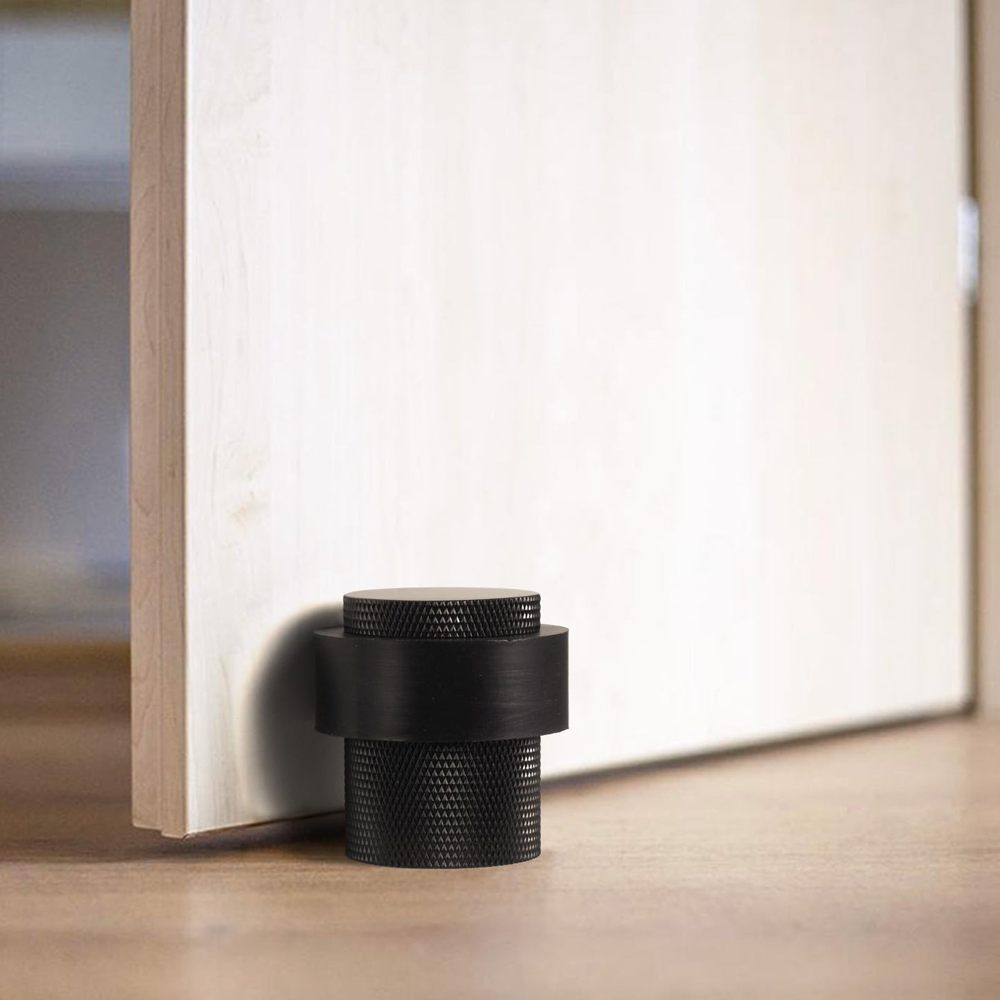 PANALI Floor Door Stop,1-1/2" Length 1-3/5"Height Cylindrical Floor Mount Door Stopper,Solid Heavy-Duty Brass Door Stoppers for Commercial Industrial and Home,Brass Doorstop,1Pack,Matt Black