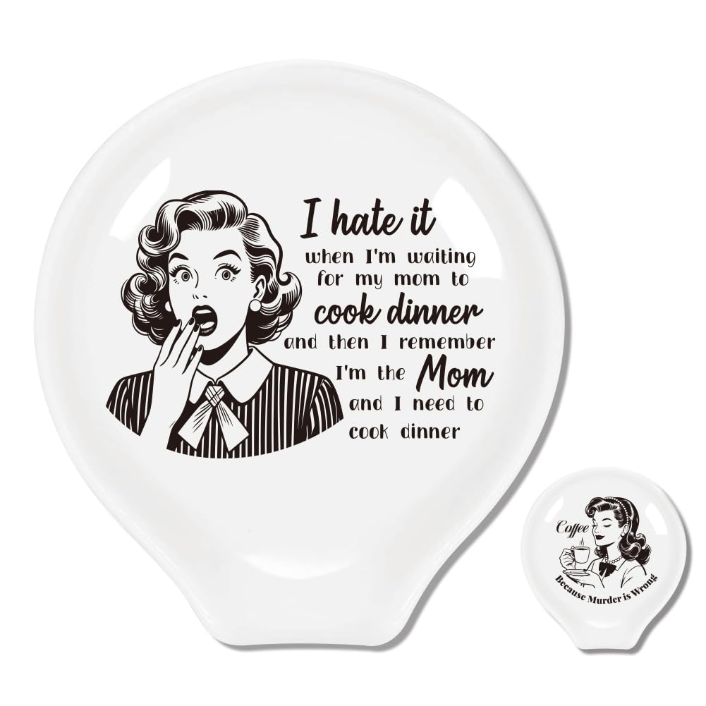 ANATTASOUL 2Pcs Coffee Ceramic Spoon Rest Retro Women Pattern 3.34"x3.54" Cute Spoon Holder, Heat Resistant Utensil Holder for Coffee Bar Decor Women Men, Housewarming Gifts