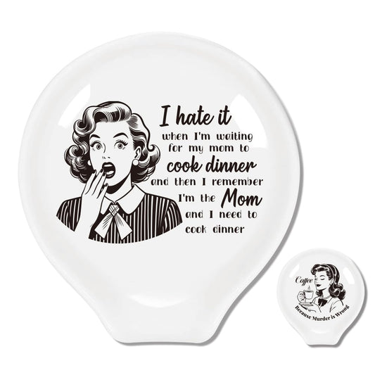 ANATTASOUL 2Pcs Coffee Ceramic Spoon Rest Retro Women Pattern 3.34"x3.54" Cute Spoon Holder, Heat Resistant Utensil Holder for Coffee Bar Decor Women Men, Housewarming Gifts