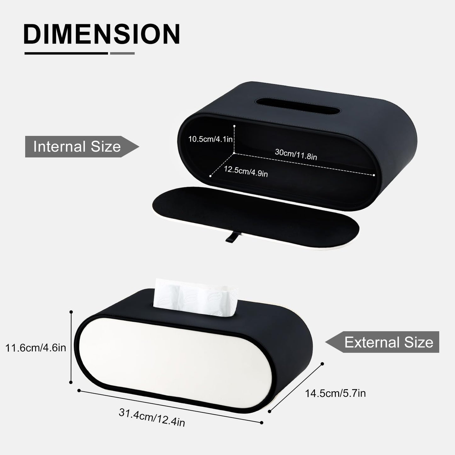 Tissue Box Cover,Black White Accents Oval Leather Tissue Box Holder,Decorative Tissue Cover for Bathroom Toilet Bedroom Living Room Table Desk Office