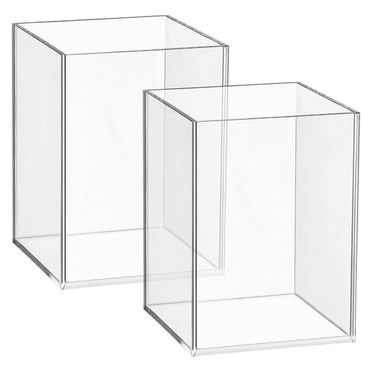 Mototo 2 Pieces Clear Acrylic Pen Holder & Pencil Cup Clear Makeup Bush Holder Acrylic Desktop Stationery Organizer for Office School Home Desk Accessories - 2 Pack, Square