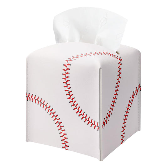 Baseball Tissue Box Cover, PU Leather Square Leather Tissue Box Cover, Decorative acial Paper Organizer for Bathroom, Home Office Car Decorations