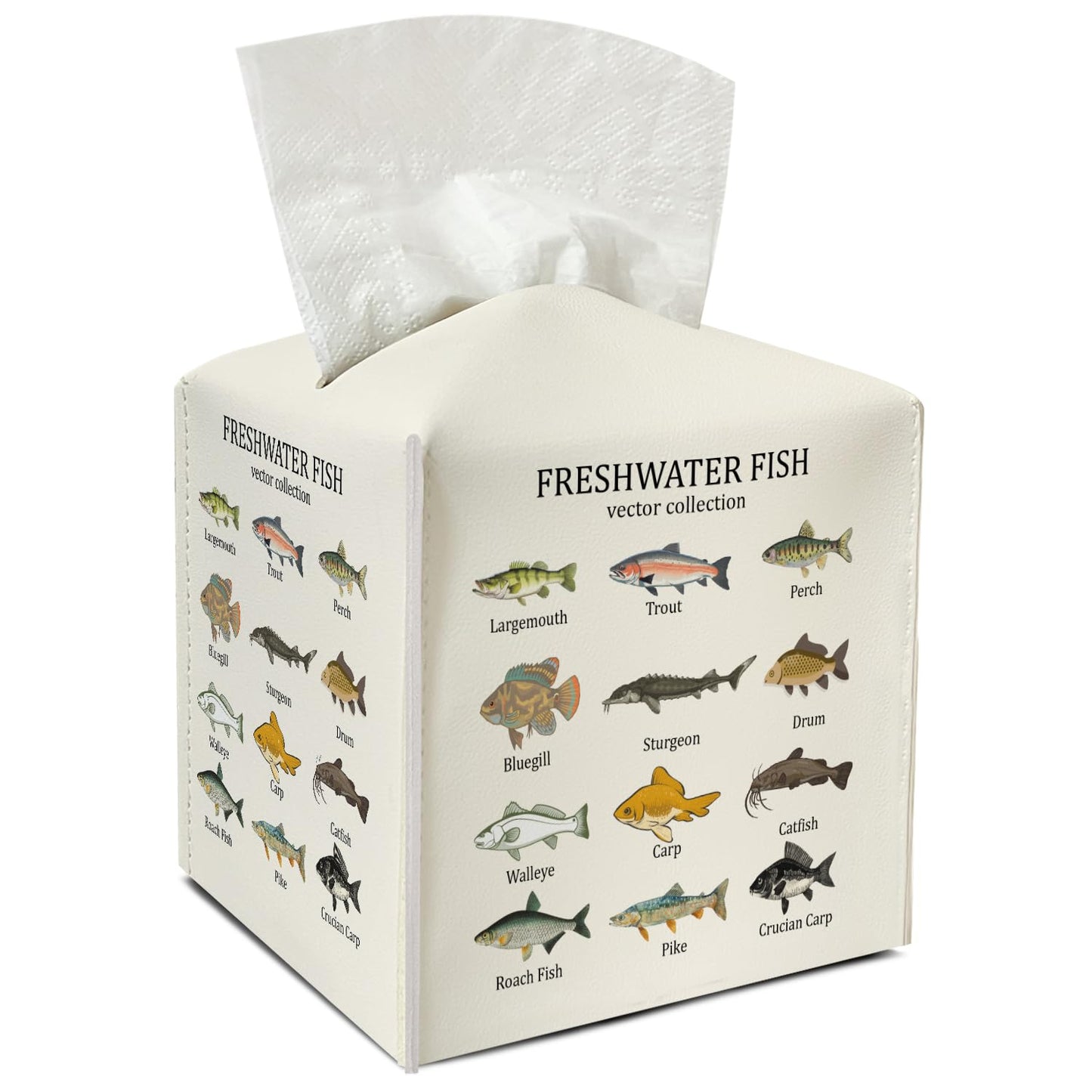Freshwater Fish Leather Tissue Holder with Bottom Belt Ideal for Women Housewarming Gift Tissue Box Cover Bathroom Car Nightstand Vanity Kitchen Decor Waterproof Napkin Organizer Dispenser - FS719