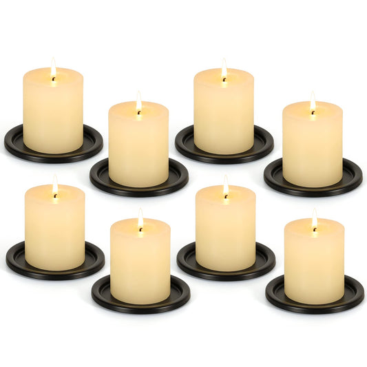 Black Iron Plate Candle Holder- Set of 8 |3.8" D x 0.2" H| Decorative Iron Pillar Candle Plate, Elegant Candle Stand for LED & Wax Candles, Incense Cones, Spa, Weddings (8 pcs)