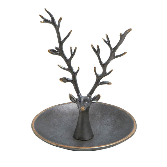SOFFEE DESIGN Jewelry Tray Ring Dish Holder, Metal Deer Antler Jewelry Stand with Tray Display Organizer, Deer Tree Jewelry Hanger Rack for Hanging Necklaces, Rings, Earrings, Bracelet, Watches