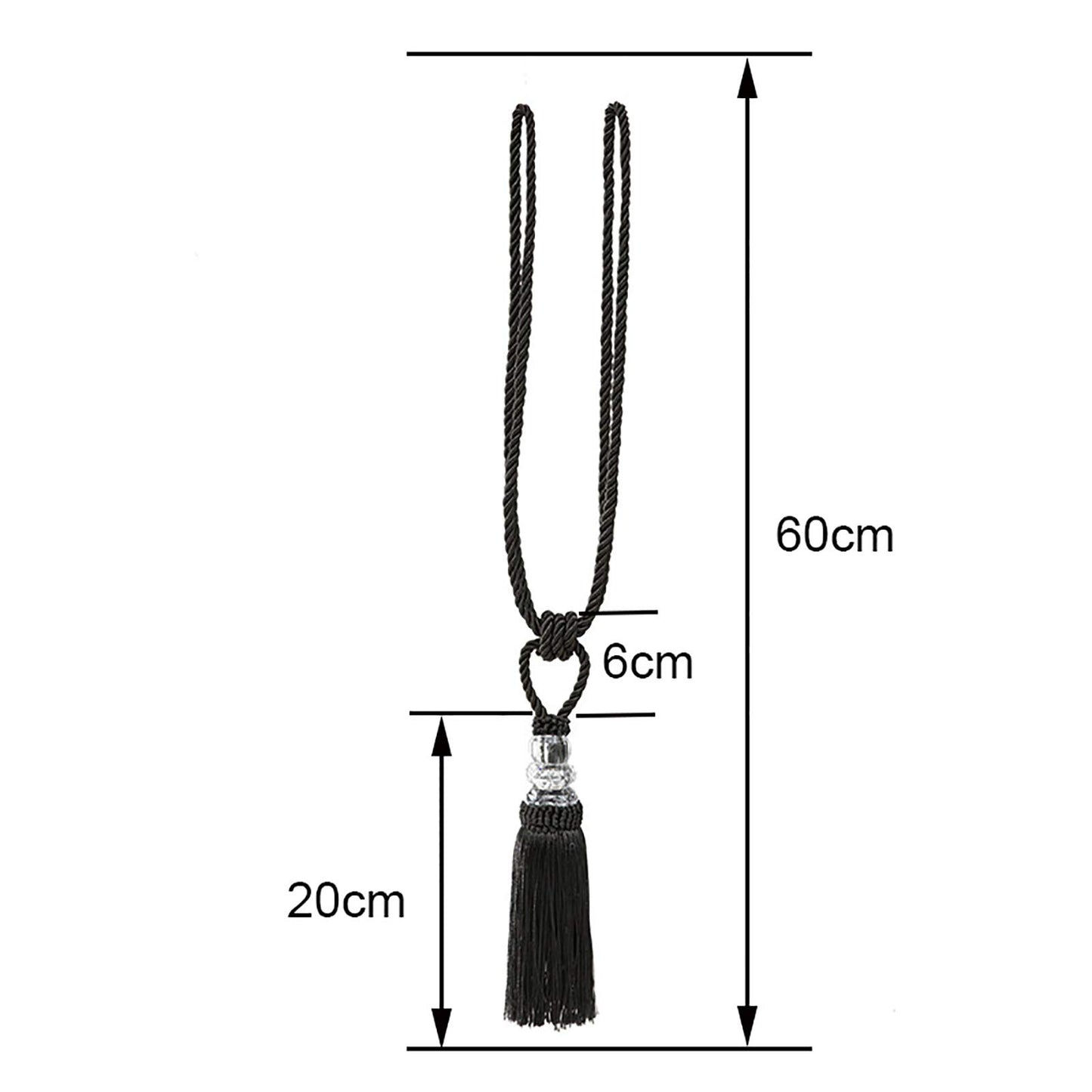 Fenghuangwu Tassel Curtain Tiebacks Handmade Curtain Tie Backs, Elegant Crystal Curtain Holdbacks for Home Office Decor (Charcoal, 2P)