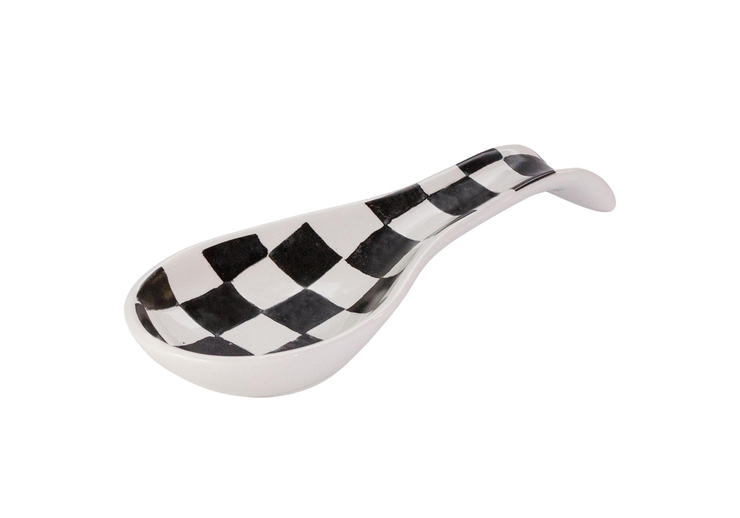 Checkered Spoon Rest for Kitchen Counter - Cooking Spoon Holder for Stove Top - Large Utensil Spatula Spoon Rest - Cute Kitchen Gadgets Gift for Housewarmings - Distressed Checkerboard Black and White