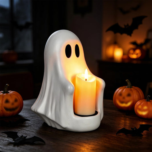 flashtoss Halloween Decorations Ghost Figurine Candle Holder, Cute Spooky Plastic Ghost Decor for Halloween Party Tabletop Home Indoor Decoration