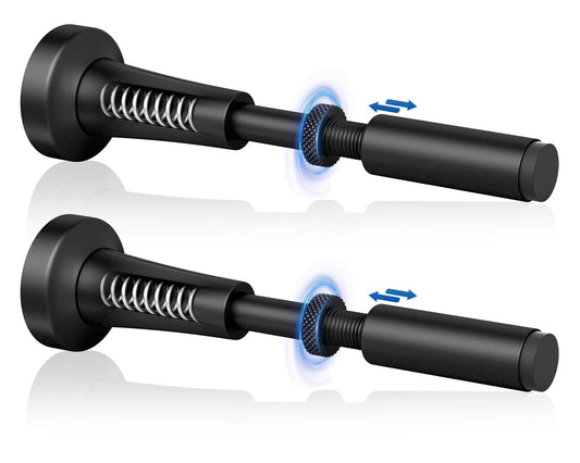 2pcs Adjustable Spring Door Stops, 4.17-5.35in Aluminum Long Door Stoppers with Silicone Tip, Matte Black Door Stop for Bottom of Door, Screw & Adhesive Installation, Black