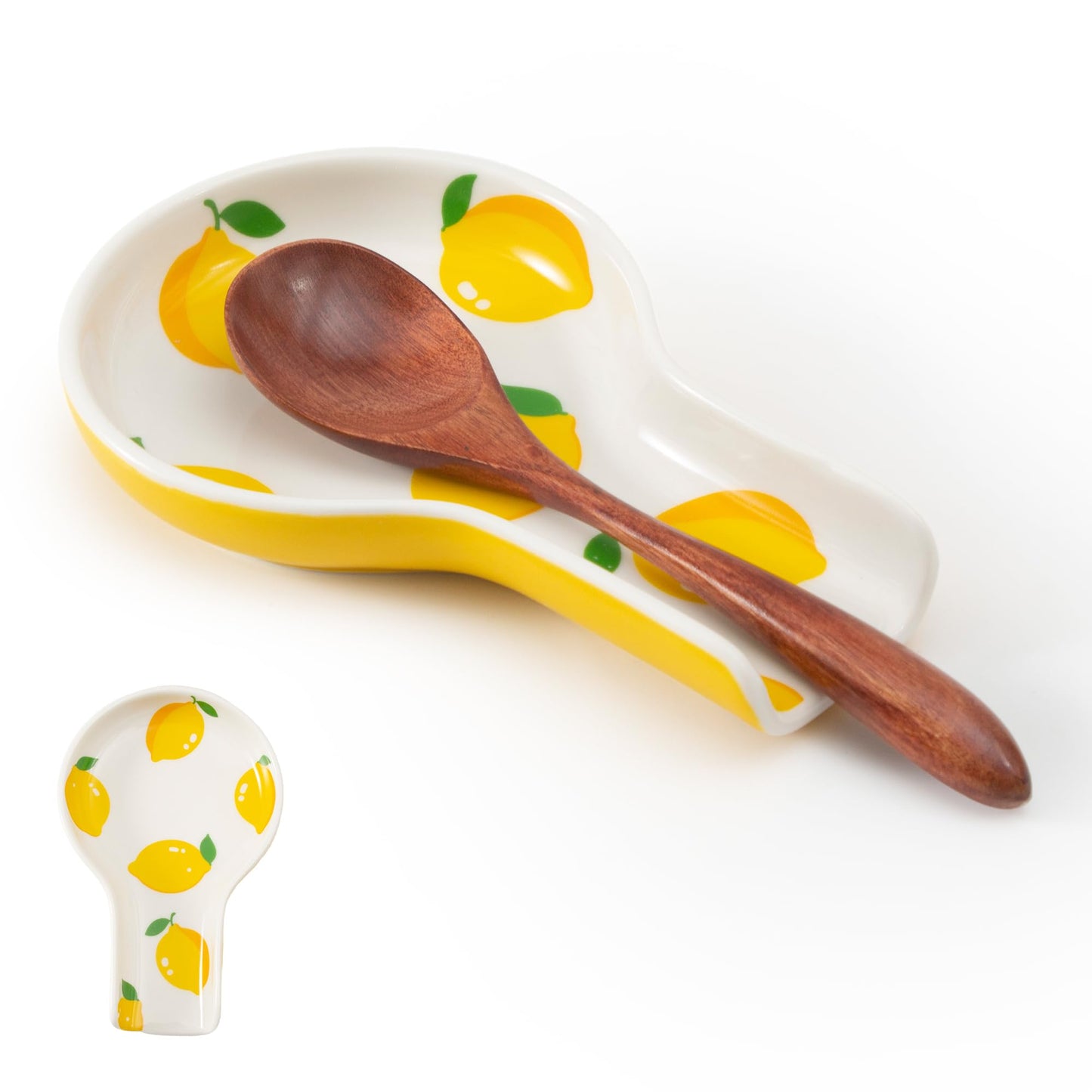 YumiPLUS Porcelain Fruit Spoon Rest, Ceramic Utensil Rest for Stove & Countertop, Cute Spoon Holder, Ideal Gift for Housewarming, Mother's Day and Valentine’s Day (lemon)
