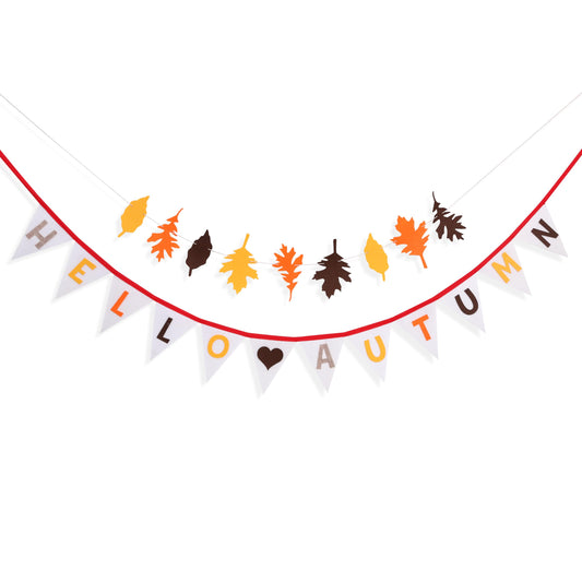 Hello Autumn Felt Bunting - Harvest Festival Farm Theme Wall Hanging Garland, Thanksgiving Autumn Leaves Garland, Halloween Pumpkin Spice Banner, Halloween Nursery Room Fire Place Hanging Decors