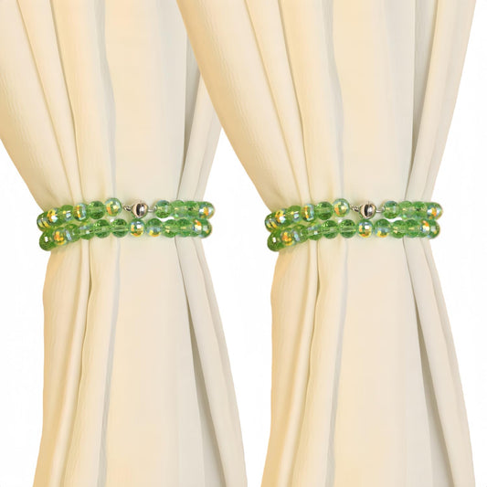 NUZUJX Magnetic Curtain Tiebacks, 2 Pack K9 Color Crystal Glass Beaded Sheers/Draperies Holdbacks for Window Home Office Decor (Green)