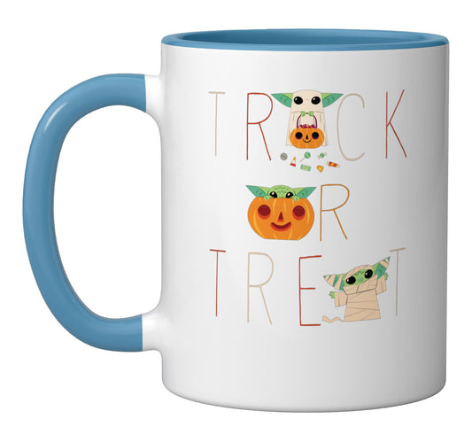 Star Wars The Mandalorian Grogu Trick or Treat Halloween Ceramic Mug, Blue/White