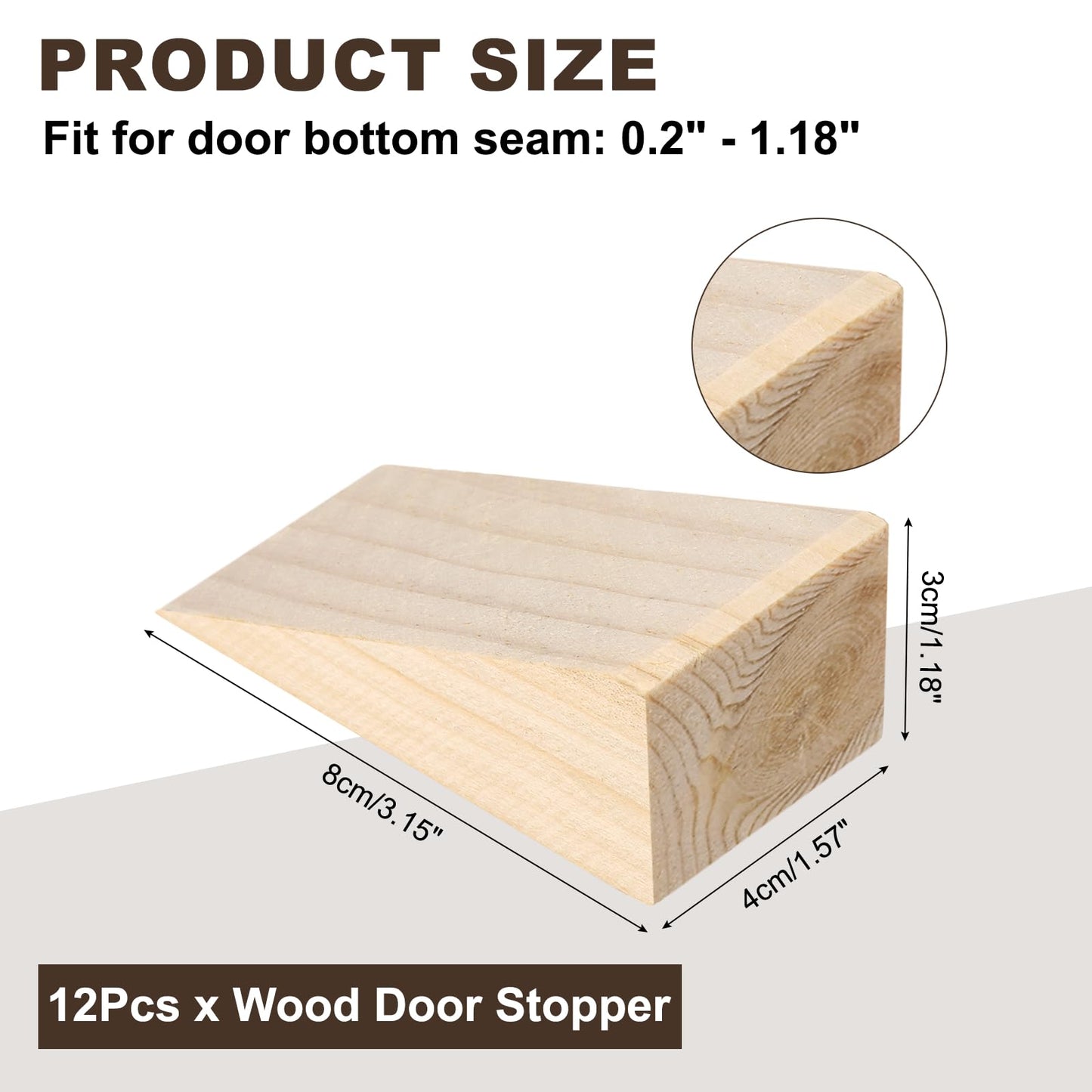 uxcell 12Pcs Wooden Door Stopper, 3.15" x 1.57" x 1.18" Non-Slip Solid Wood Door Wedges Triangle Wooden Doorstop Blocks for Chair Caning Home Office Floor