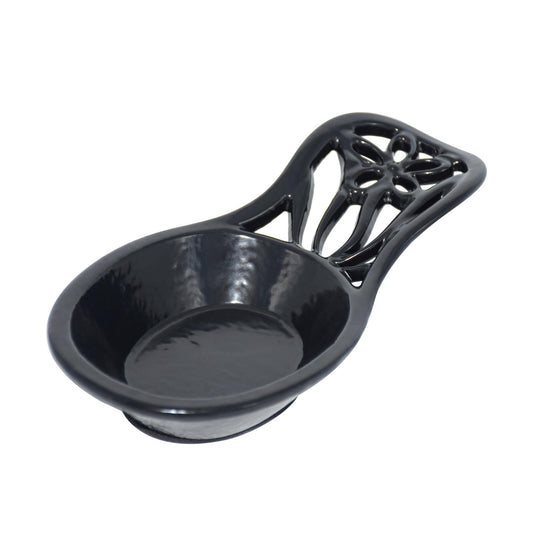 MINLUFUL Spoon Rest,Vintage Robust & Unbreakable Cast Iron Spoon Rest Holder for Stove Top/Kitchen Counter, Heat-Resistant Utensil Rest for Spoons/Ladles/Tongs, Housewarming Vintage Decor,Black