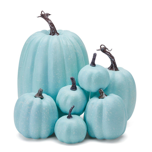 Autumn Pumpkin Decoration 7PCS Artificial Pumpkin Country Style foam Pumpkin Light Luxury Ornaments Fireplace Table Decoration Applicable to Halloween Harvest Day Thanksgiving Day (Light Blue)