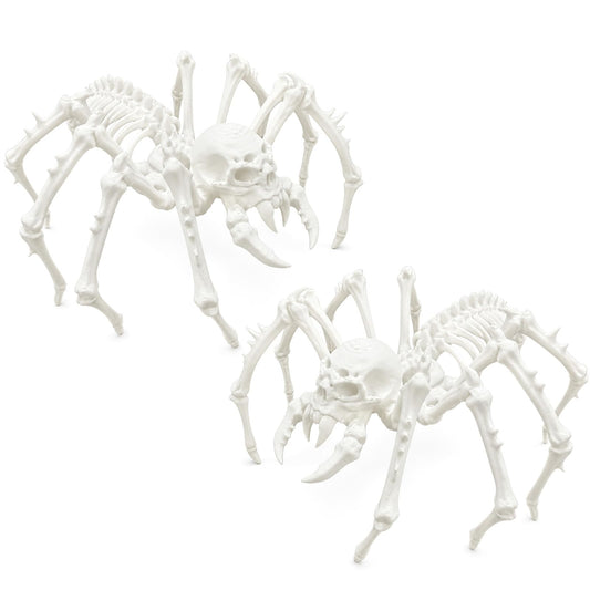 Kathfly 2 Pcs Spider Skeleton Decor, Animals Skeleton Ornaments Plastic Spider Skull Bones Figure Decor for Indoor and Outdoor Halloween Party Props Escape Rooms
