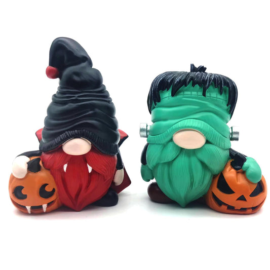 YOKUSHI 2 PCS Halloween Gnomes Decorations, Fall Table Decor Resin Figurines with Pumpkin for Home Office Indoor Gifts