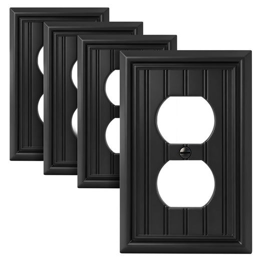 Classic Matte Black Natural Material Duplex Receptacle Cover, Light Switch Cover, Outlet Cover Wall Plates Decorative Switch Plates and Outlet Covers for Electrical Outlets (4-Pack)