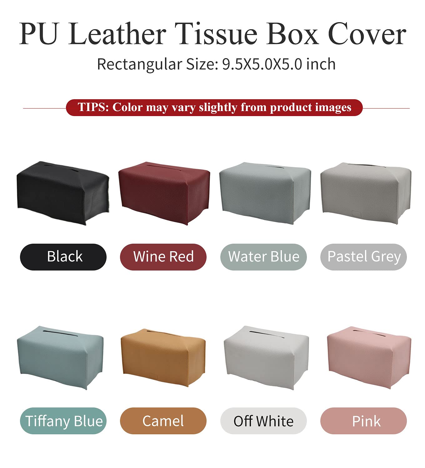 Livelab Tissue Box Cover, Modern Decorative PU Leather Rectangular Tissue Box Case Organizer Holder for Vanity Countertop, Night Stands, Livingroom, Office Desk & Car 9.5X5X5'' | Wine Red