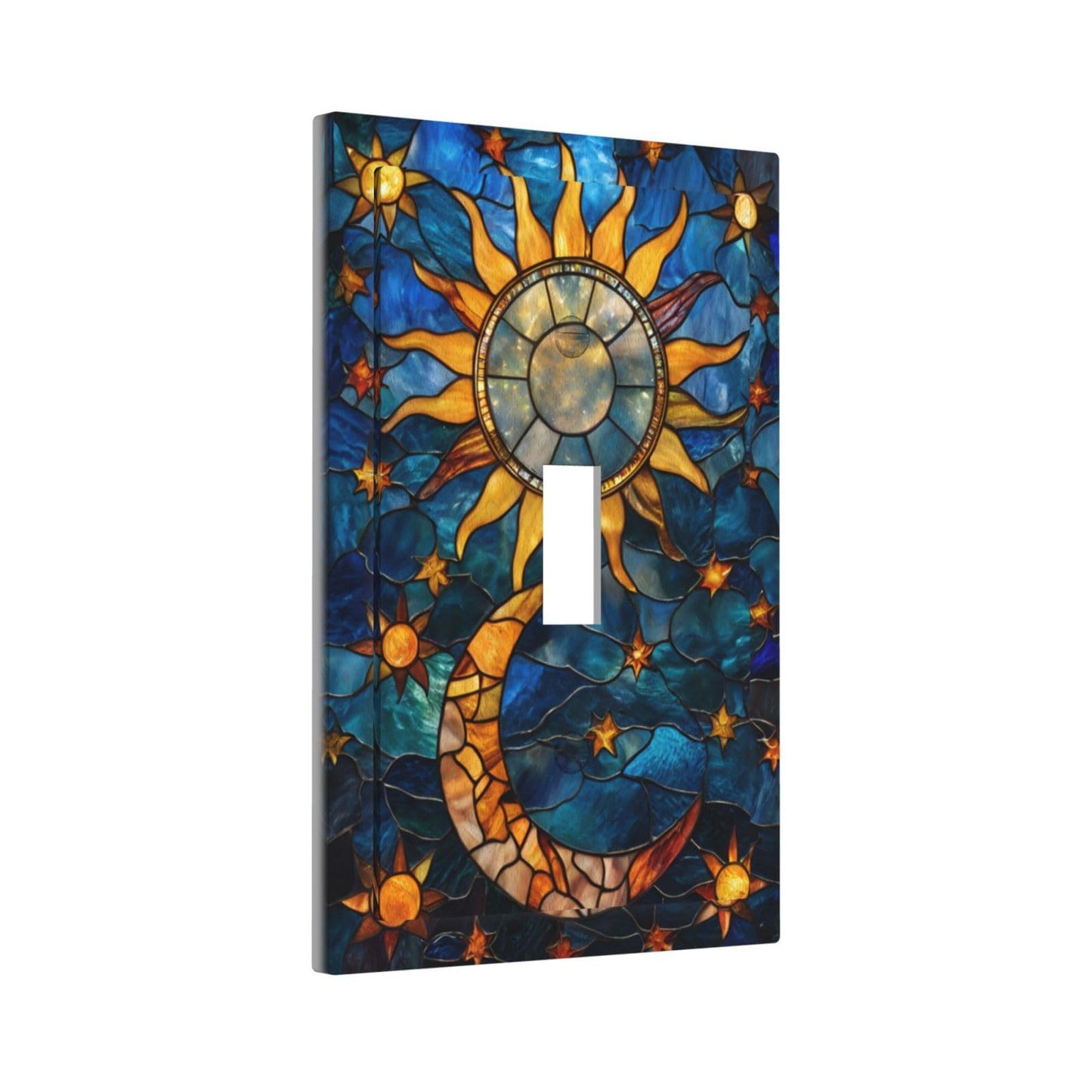 YIJIKJY Decorative Light Switch Plate Covers Boho Golden Sun Moon Blue Background 1 Gang Light Switch Cover Plate Single Toggle Wall Plate Outlet Covers Faceplate for Bedroom Home Decor