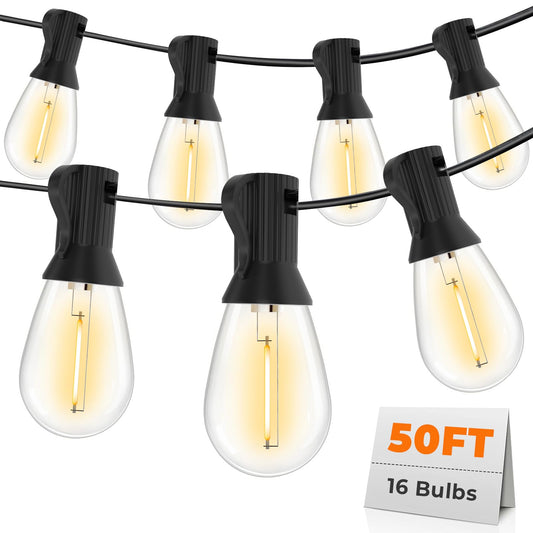 GvvooHome 50FT LED Outdoor String Lights with 16 Shatterproof Waterproof Replaceable Bulbs(1 Spare), 2700K Commercial Grade Patio Lights, Outside Hanging Light for Yard Garden Porch Deck Decor