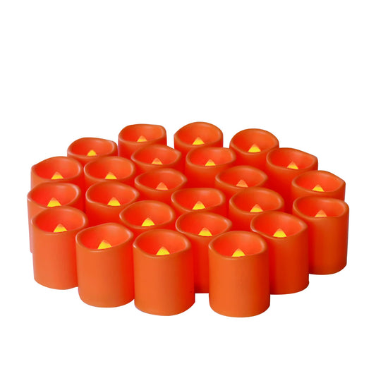 CANDLE CHOICE Battery Operated Flameless Votive Candles Orange Realistic Flickering Electric Fake LED Tea Lights for Halloween Pumpkin Thanksgiving Christmas Decorations, 24 PCS, Batteries Included